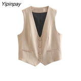 Yipinpay Fashion Women Pant Vest Suit Sets 2pcs 2023 Spring Autumn V-neck Coat+Zipper Ankle-Length Pants Basic Causal Office Outfits