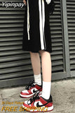 Yipinpay Fashion Striped Sport Shorts Women Lace Up High Waist Loose Korean Wide Leg Shorts Bf Harajuku Hip Hop Casual Shorts