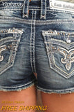 Yipinpay Jorts Shorts Y2k Women Summer Vintage 90s Diamond Studded Low Waist Tights Fashion Casual Sexy Denim Shorts Streetwear
