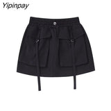 Yipinpay Women Fashion Pockets Mini Skirt 2023 Spring Autumn Sexy Solid High Waist Vintage Skirt Casual Streetwear