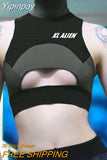 Yipinpay Summer Women Cool Hip Hop Jogger Sexy Club High neck Stretch Bandeau Front Hollow Hole Crop Top Sport Cami Vest Top