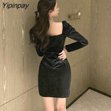 Yipinpay New Black Dress Women Elegant Sweet Split Mini Dress Female High Street Casual Bandage Designer Korean Party Dress