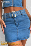 Yipinpay Blue Denim Two Pieces Skirts Sets Women Jeans Streetwear Low Cut Straps Bustier Crop Tops+Mini Bodycon Skirts Club Sets