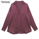 Yipinpay New Fashion Women Pant Shirt Sets 2023 Summer Long Sleeved Soft Silk Blouse+Elastic Waist Wide Leg Pants Outwear