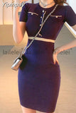 Yipinpay Bodycon O-Neck Short Sleeve Knitted Dress Women Elegant Party korean Fashion Office Lady Summer Sundress 2023 Robe Femme
