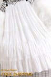 yipinpay 2023 Summer Long Skirt Women Simple Casual Lace Patchwork Pleated High Waist Midi Skirts A-line Swing Faldas Jupe Pink