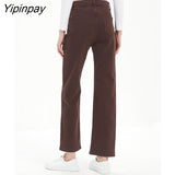 Yipinpay Brown Vintage Baggy Jeans Women 2023 Spring Casual Streetwear Wash Elastic Denim Striaght Jeans Ladies Pants