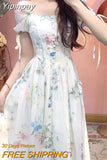Yipinpay Summer Beach Style Elegant Sundress Woman Short Sleeve Floral Midi Dress Chiffon Casual Fashion Party Dress Office Lady