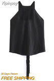 Yipinpay 2023 Black Halter Top Female Off Shoulder Crop Tops For Women Tassel Sleeveless Backless Top Y2k Summer Sexy Tops Woman