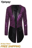 Yipinpay Men Shiny Sequin Glitter Embellished Blazer Jacket Men Nightclub Prom Suit Blazer Costume Homme Singers Stage Clothes Tuxedo new