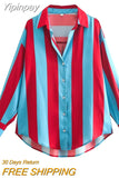Yipinpay Fashion Stripe Spliced Women's Shirt 2023 Summer Long Sleeve Women Tops Blouse Ladies Chic Casual Shirts & Blouses New In