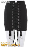 Yipinpay Mo Cross Bandage Short Skirts Women Autumn Lace Up High Waist Skirts Black Elegant Ladies Street Casual Pencil Skirt