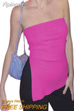 Yipinpay Women Knitted Tube Top Strapless Backless Irregular Slit Solid Color Summer Ladies Stretchy Vest for Club Party