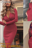 Yipinpay Chic Elegant Dress Fall Winter 2023 Evening Party Vintage Bodycon Long Sleeve Prom Dresses for Day and Night Party