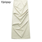 Yipinpay 2023 Fashion Women Solid Folds Skirts Sets Spring Summer Causal Strapless Tops Back Slip Zipper Mid-Calf Skirts Suits