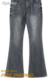 Yipinpay Blue Slightly Flared Jeans Women High Waist Casual Wide Leg Pants Y2k Korean Femme Slimming Small Denim Trousers Summer