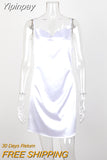 Yipinpay Color Spaghetti Strap Satin Dress Sexy Women Sleeveless Slip Dress for Summer Club Party Wear Lady Mini Dress