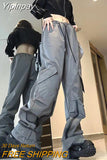 Yipinpay Baggy Cargo Pants Woman Vintage Streetwear Wide Leg Sweatpants Casual Drawstring Pocket Tech Joggers Trousers Woman Pantalon