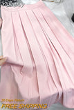 Yipinpay Elegant Pleated Skirts for Women 2023 Korean Fashion Casual Elastic Waist Suit Skirt Luxury Spring Summer A-line Falda