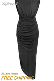 Yipinpay Summer Sexy Slim Temperament Dress Female Nightclub Pleated Side Split Hip Dress