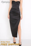 Yipinpay Satin Dress Bodycon Side Split Spaghetti Strap Sexy Dress Maxi Dress Elegant Dresses For Women Party Robe Femme Evening