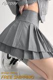 Yipinpay Preppy Style Double Pleated Skirt Women Korean Skort Summer Sexy Y2k High Waist Patchwork Solid Mini Skirt A-line Casual