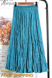 yipinpay High Waist Women's Skirt Solid Color Streetwear Leisure Simple Harajuku Pleated Midi Skirts White Faldas Mujer Saias