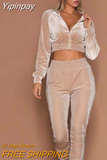 Yipinpay Women Tracksuit Zipper Two Piece Set Hoodies Sweatshirt Pants Casual Loose Velvet Sports Jogging Suit 2023
