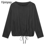 Yipinpay Summer Soft Silk Loose Blouse Pants Sets Suit 2023 Casual Short Tops Elastic Waist Pajama style Pants Outwear