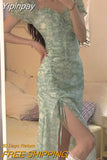 Yipinpay Summer Short Sleeve Elegant Floral Dress Woman Slim Casual Sexy Midi Dress Beach Party One Piece Dress Korean Fashion Chic