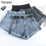Yipinpay High Waist Retro Wide Leg Denim Shorts Women 2023 Summer New Loose Curling Short Feminino