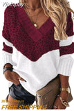 Yipinpay Autumn Winter V-neck Women's Pullover Leopard Striped Vintage Long Sleeve Knit Top Korean Fashion Pink Women Sweater Jersey