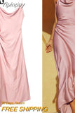 Yipinpay Pink Slip Long Dress Women Backless Satin Dress Woman Asymmetric Evening Party Dresses For Women 2023 Sexy Summer Dresses
