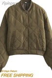 Yipinpay TRAF Multicolor Bomber Jackets for Women 2023 Quilted Jacket Coat Female Stand Collar with Pockets Chic Warm New Outerwear