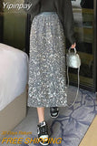 Yipinpay Wild High Waist Slim Black Sequins Skirt Women A Line Long Faldas Largas Y2k Skirts Grey Spring New