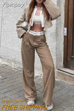Yipinpay Women Casual Suit Pants Spring Autumn High Waist Contrast Color Straight Leg Pants Street Loose Floor Length Pants