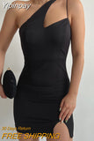 Yipinpay 2023 Summer New One Shoulder Cutout Straps Bodycon Mini Dress Women Sleeveless Low Cut Wrapped Split Short Dresses