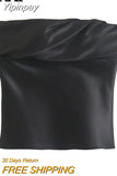 Yipinpay Black Crop Top Women Satin Corset Top Female Off Shoulder Sexy Tops For Women 2023 Pleated Sleeveless Backless Bustier Top