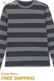 Yipinpay Women Y2K 2000s Retro Knit Basic Tee Shirt Casual Grey Black Striped Long Sleeve Round Neck Tops Club Streetwear