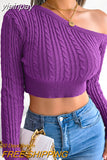 yipinpay Sweater Women One Shoulder Pullover Cut Out Long Sleeve Sweaters Fall Winter Clothes Jumper Female Streetwear Knitted Top