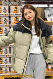 Yipinpay Patchwork Hooded Down Cotton Coat Women Fashion Big Pocket Zipper Long Sleeve Outwear Parka Thick Warm Harajuku Jacket