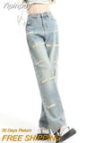 Yipinpay Waisted Straight Jeans For Y2k Women Streetwear Summer Korean Dongdaemun 2023 Femme Pants Baggy Blue Denim Trousers Vintage