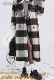 Yipinpay Spirng Plaid Woolen Coat Women Korean Fashion Y2k Long Coat Jacket Office Lady Casual Elegant Clothing Coat Warm Design