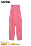 Yipinpay Female Jumpsuit Off Shoulder Cargo Women Jumpsuits Belt Women's Long Elegant Loose Overalls Blackless Summer Woman Jumpsuit