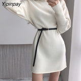 Yipinpay Oversized Sweater Dress Female Full Sleeve Casual Pullover Turtleneck Pullover Knitted Mini Dress Women Autumn Winter