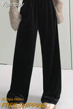 Yipinpay Velour Pants Women Elastic Waist Straight Soft Wide-Leg Pants Elegant Fashion Loose Casual Gray Female Autumn Trousers