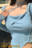 Yipinpay Autumn Elegant Knitted Sweater Women Long Sleeve Y2k Crop Tops Korean Style Short Pullover Pure Color Fashion Blouse Design