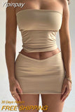 Yipinpay Elegant Sexy Strapless Solid Crop Top And Skirt 2 Piece Set Outfits For Women Fashion Co-Ord Sets Matching Sets Streetwear