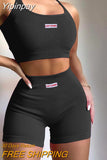 Yipinpay Letter Print 2 Two Piece Sets Tracksuit Women Matching Sets Fall Outfits 2023 Black Long Sleeve Tops And Shorts Set