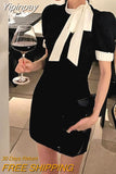 Yipinpay Slim Black Mini Dress Office Lady 2023 Summer Sexy Bodycon Elegant Dress Party Casual Short Sleeve Dress Korean Woman